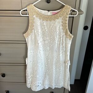 Size 6 Lilly Pulitzer white and gold lace one piece short